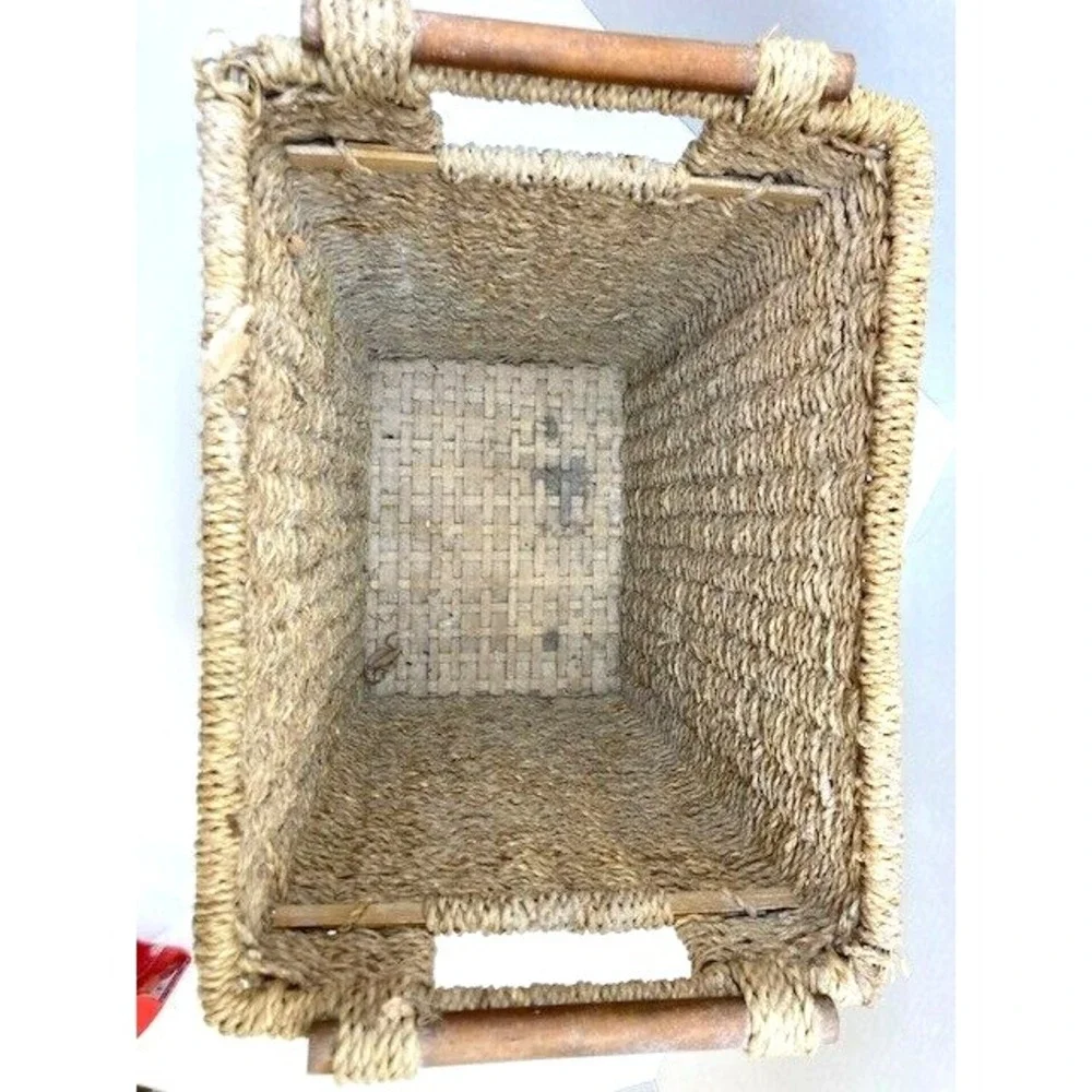 Vintage Rush Weave Waste Paper Basket - Boho Natural 11.5in‎ 1970s
